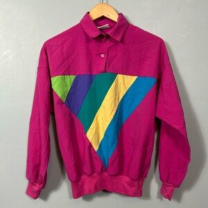 Vintage Cortiva Pink Triangle Patchwork Lightweight Sporty Blouse Top size S / M